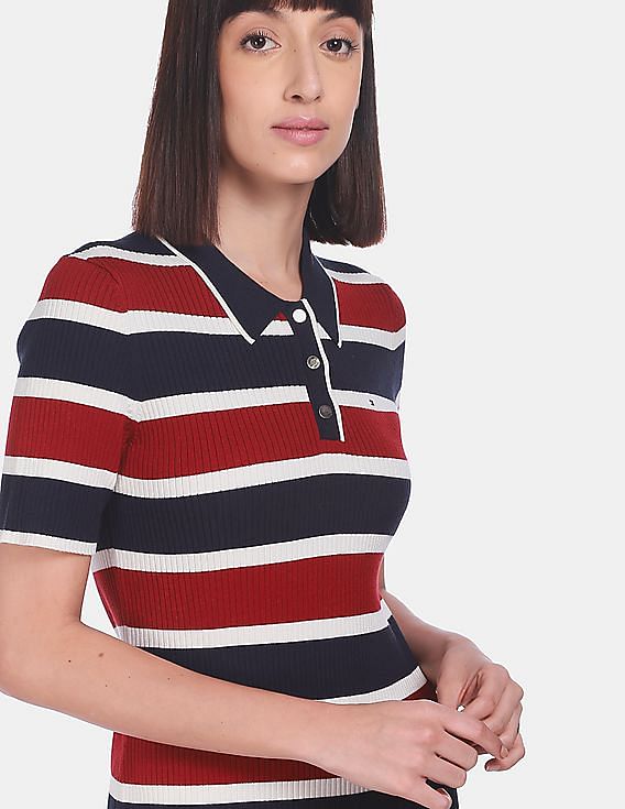 Stripe Rib Polo T Shirt Dress