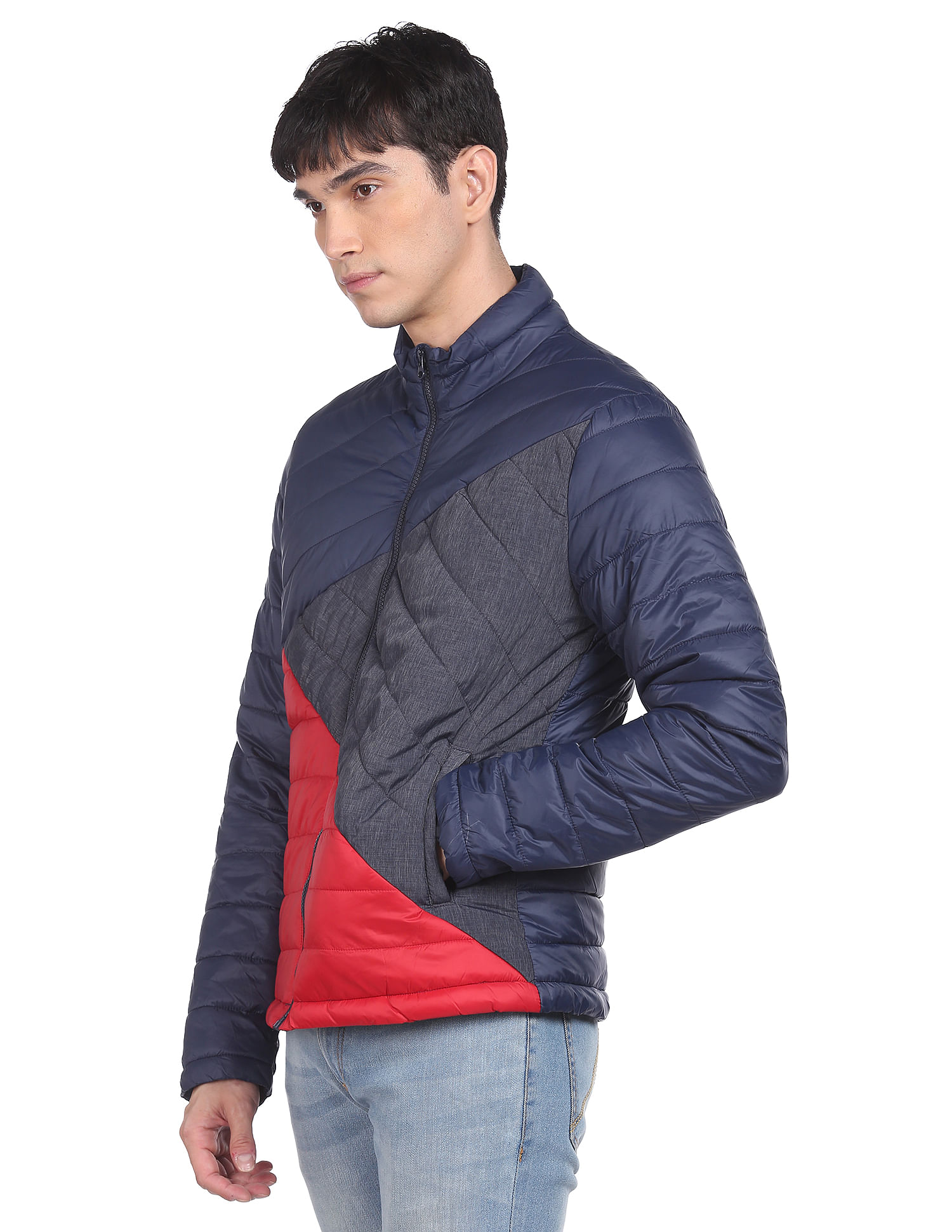 Flying Machine High Neck Colour Block Padded Jacket