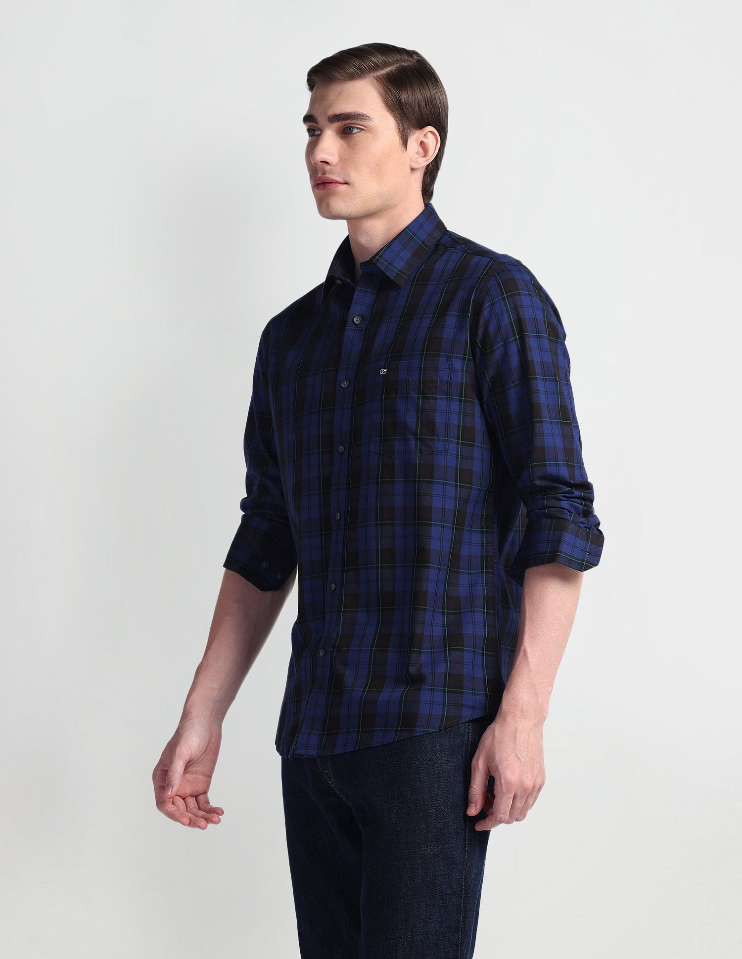 Arrow Sport Tartan Check Point Collar Shirt