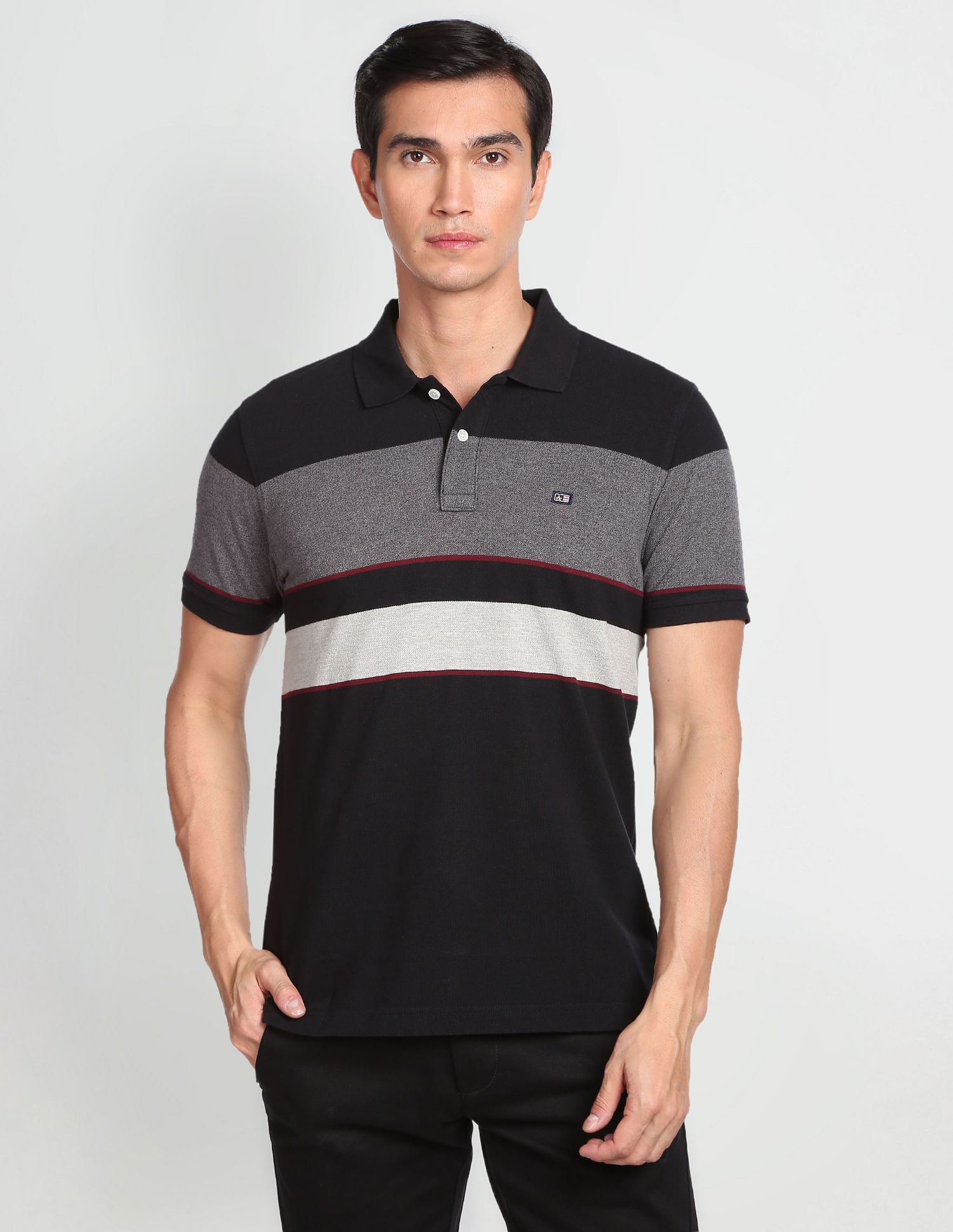 Arrow Sports Horizontal Stripe Cotton Polo Shirt