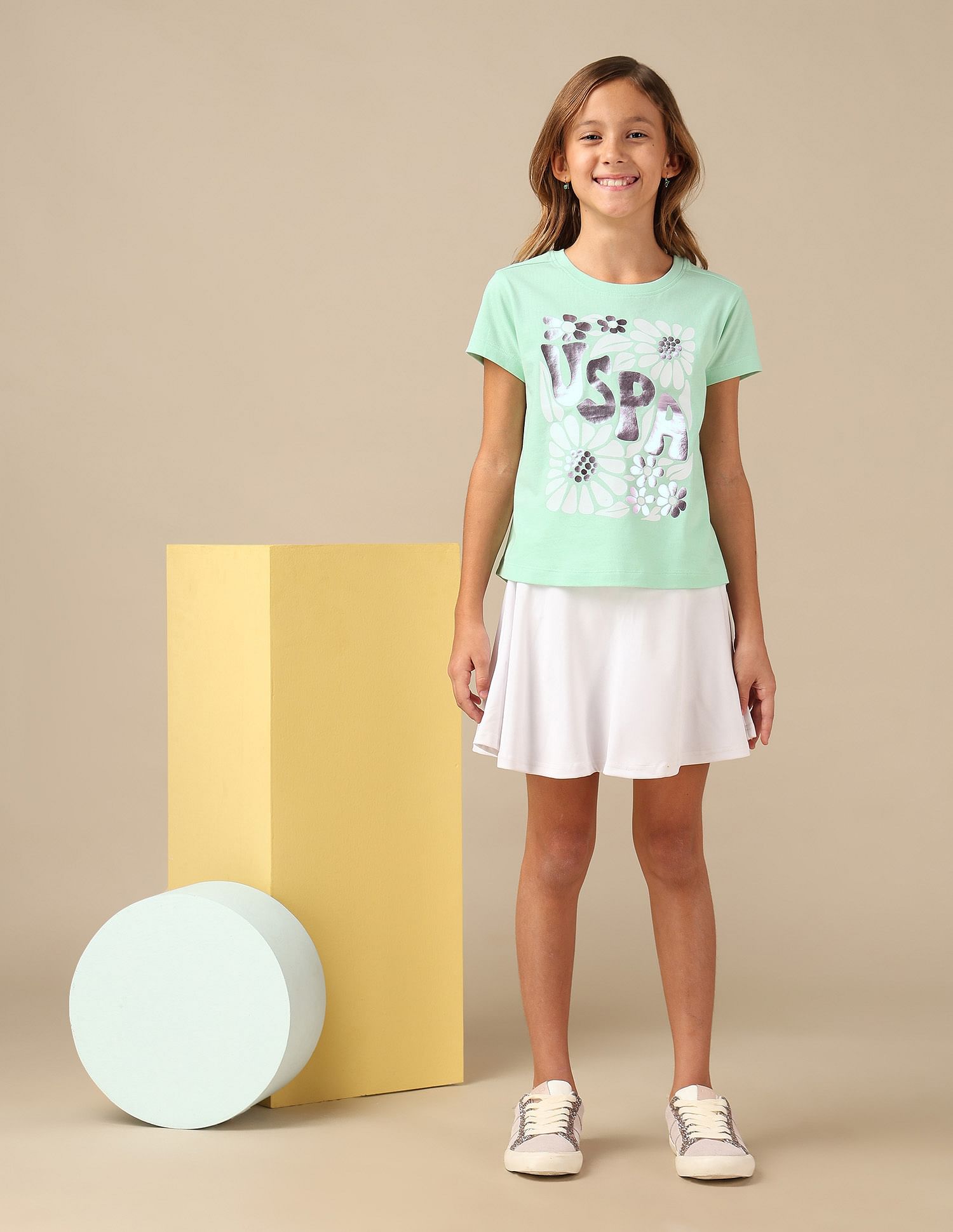 U.S. Polo Assn. Kids Girls Brand Printed Relaxed Fit T-Shirt