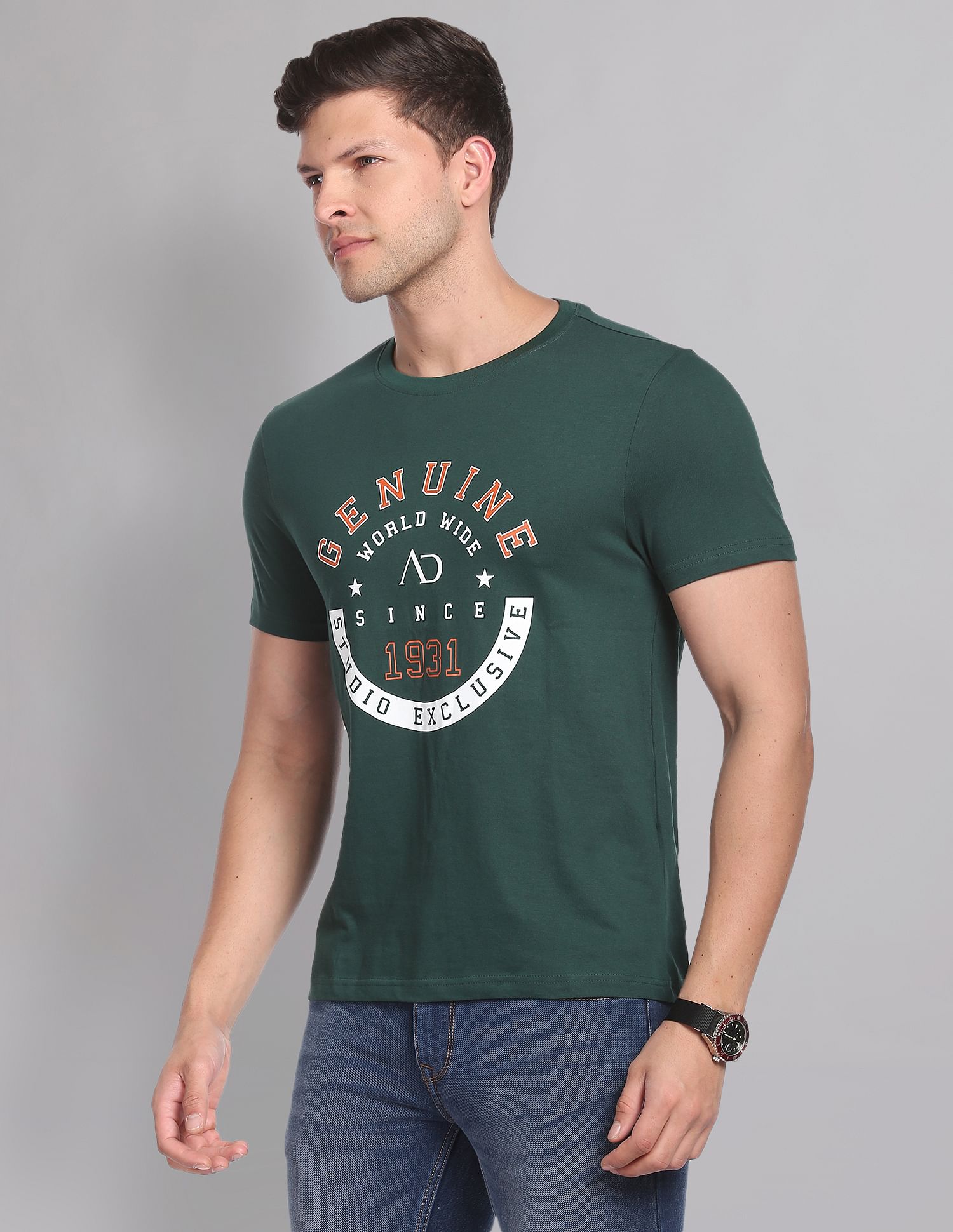 AD by Arvind Crew Neck Graphic Print T-Shirt