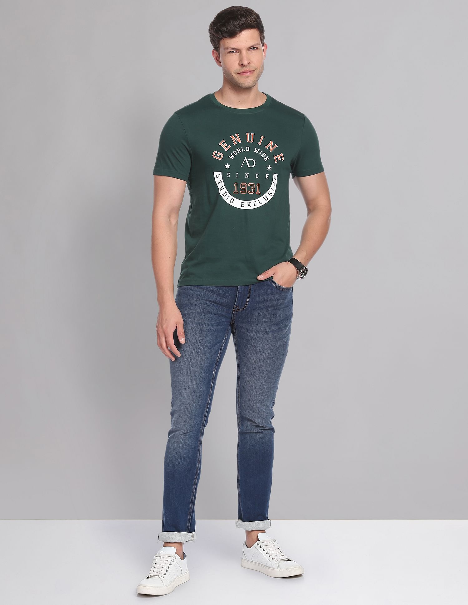 AD by Arvind Crew Neck Graphic Print T-Shirt