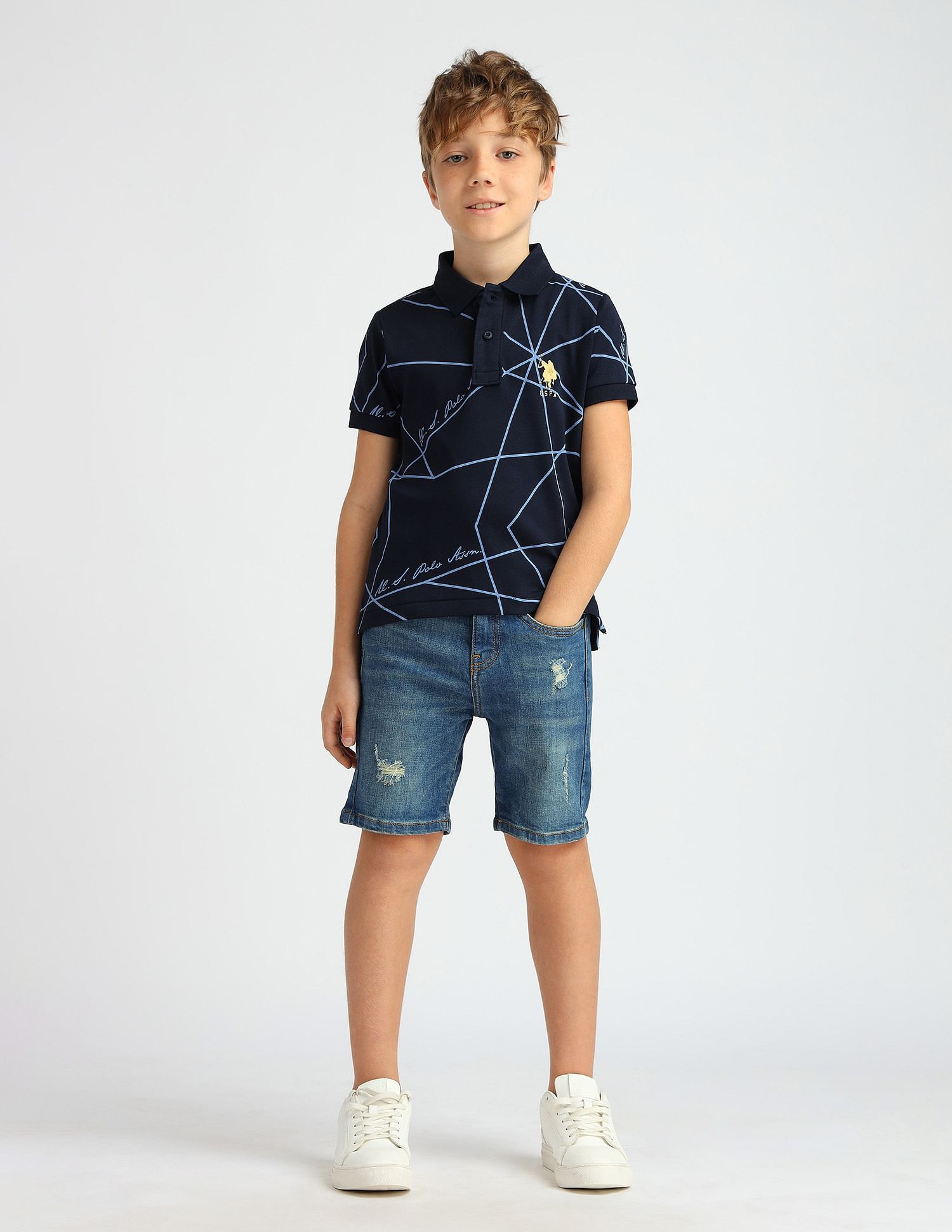 U.S. Polo Assn. Kids Boys Geometric Printed Regular Fit Polo Shirt