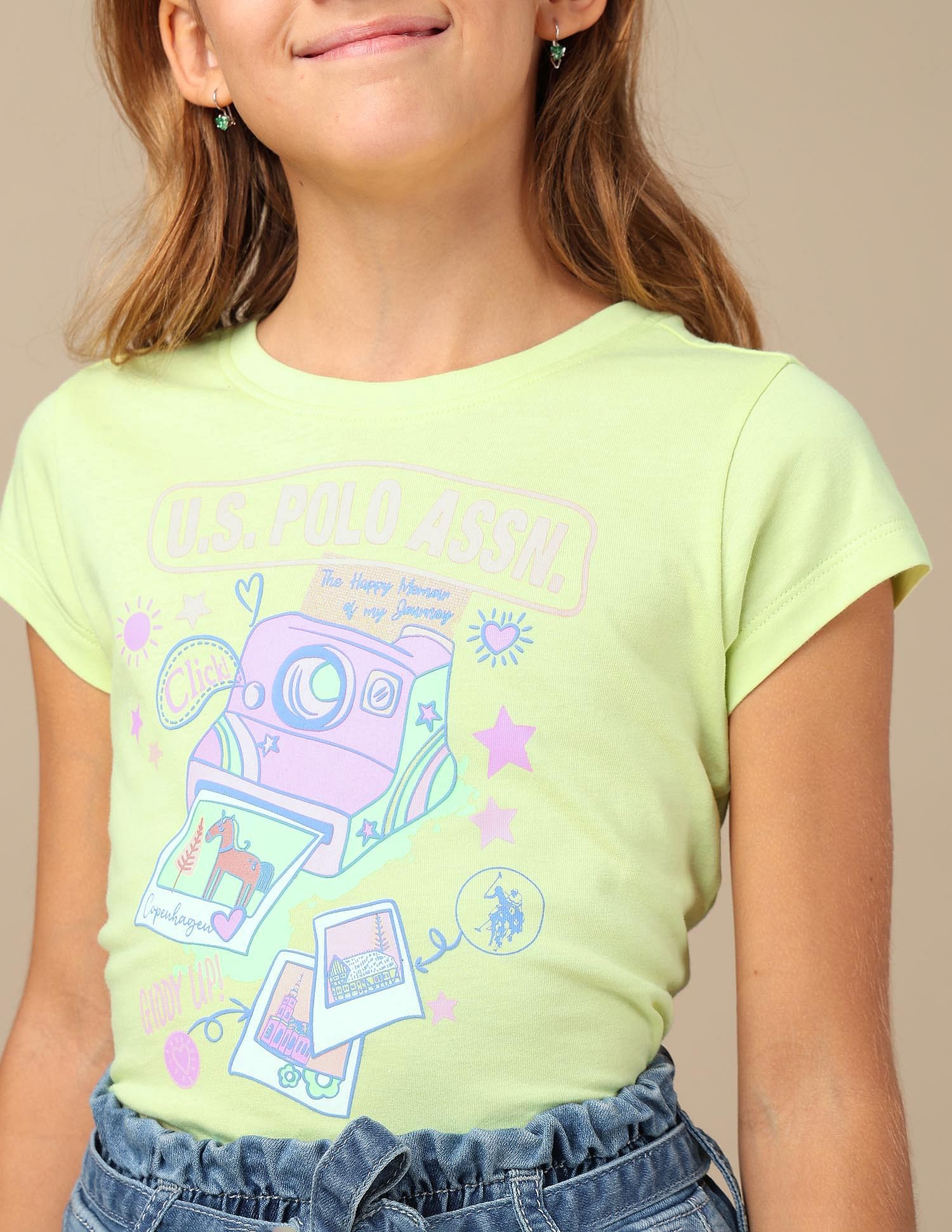 U.S. Polo Assn. Kids Girls Graphic Printed Regular Fit T-Shirt