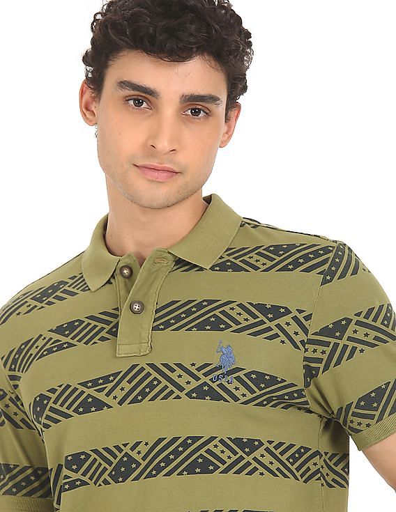 U.S. Polo Assn. Denim Co. Ribbed Collar Printed Polo Shirt