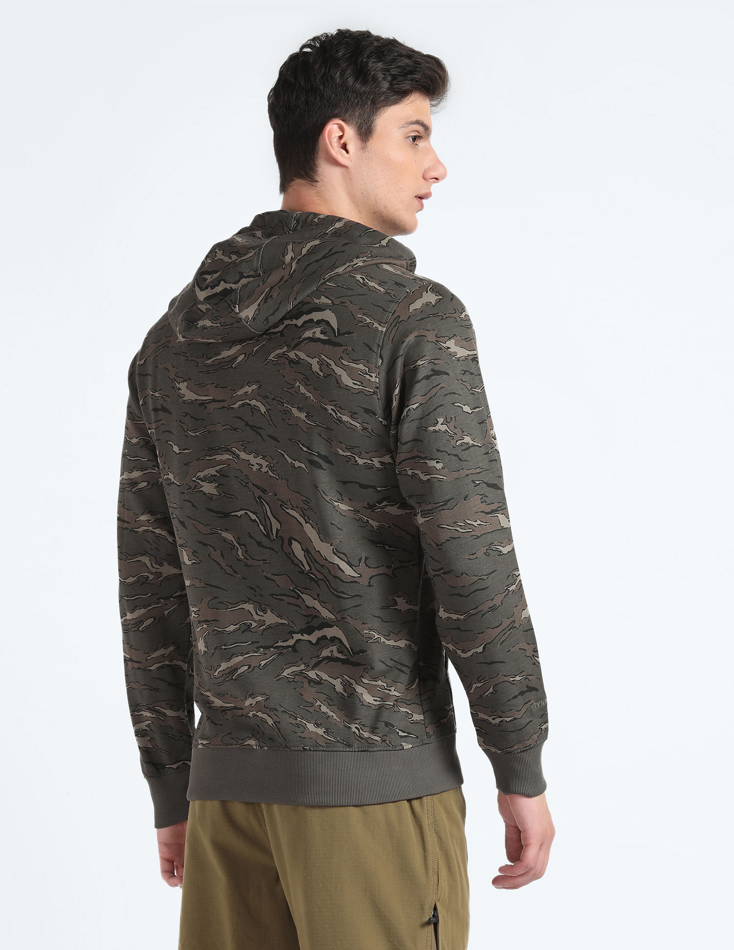 Flying Machine Camouflage Print Hooded Sweatshirt