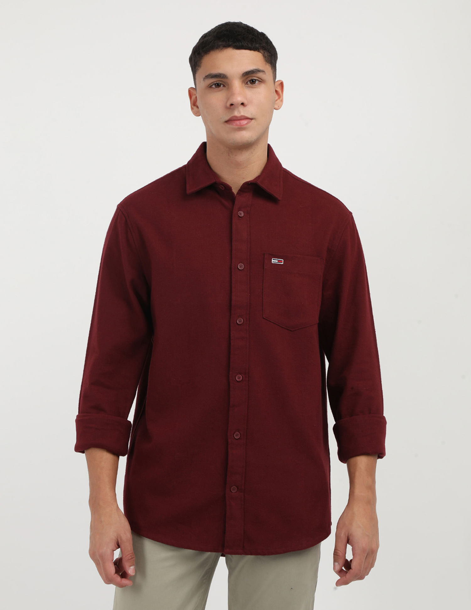 Tommy Hilfiger Solid Cotton Flannel Shirt