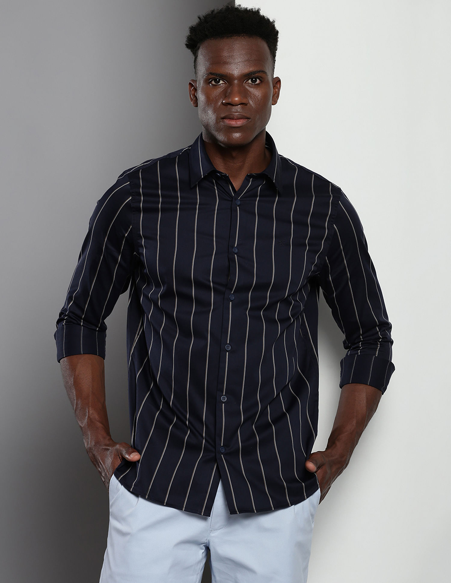 Calvin Klein Sateen Vertical Stripe Slim Shirt