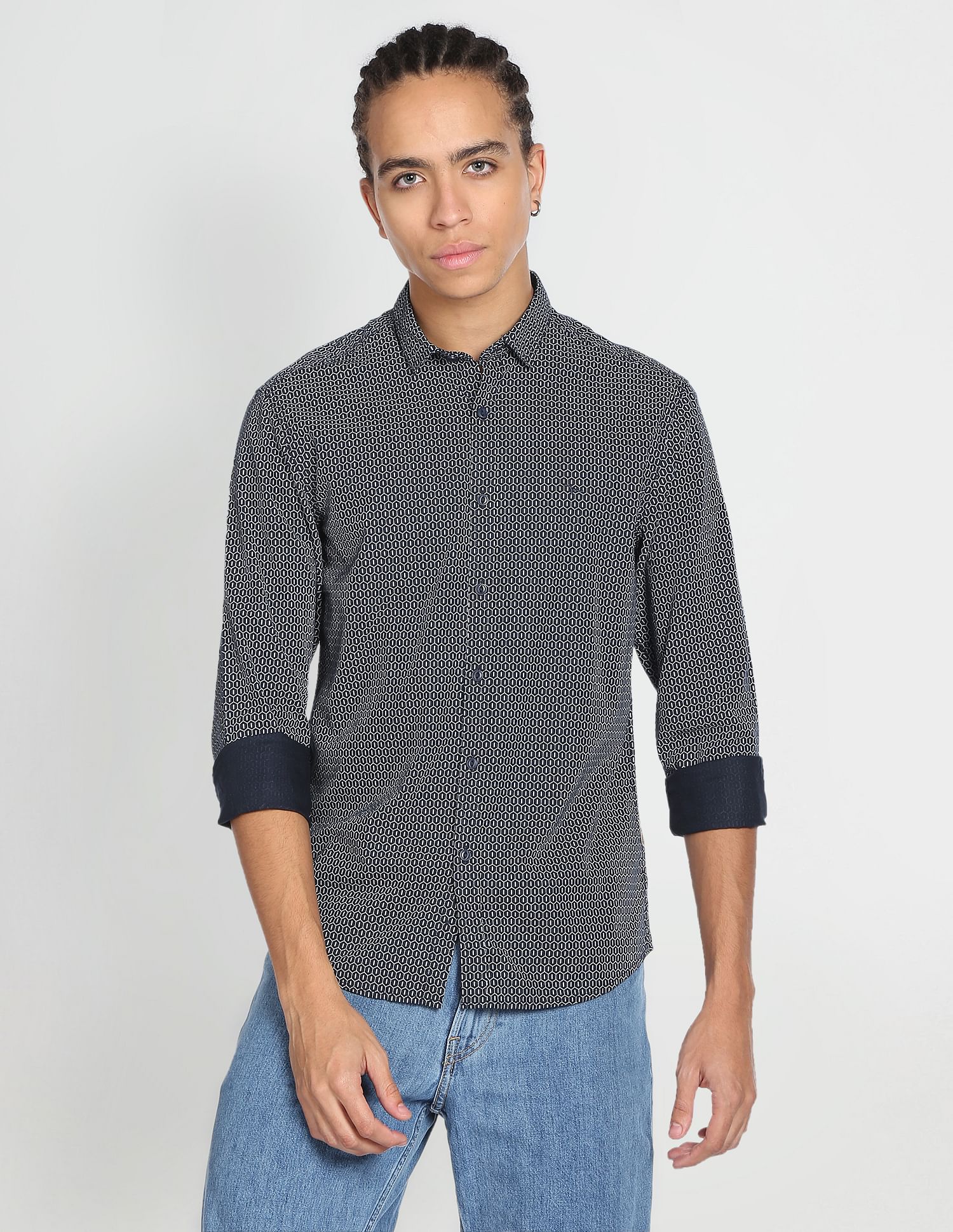 Flying Machine Geometric Twill Weave Shirt