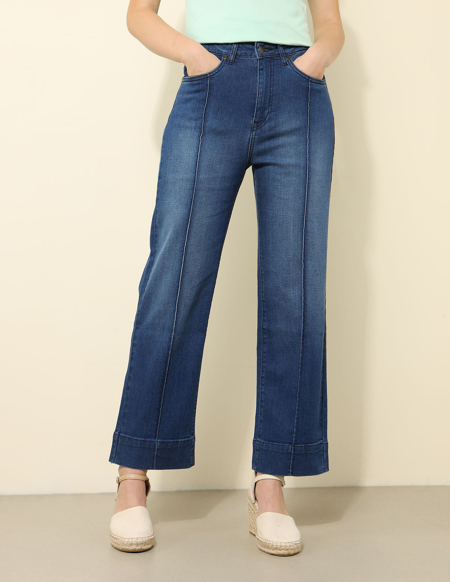 U.S. Polo Assn. Women Pintucked High Rise Straight Fit Jeans