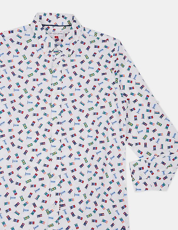 U.S. Polo Assn. Kids Boys Button Down Collar Printed Shirt