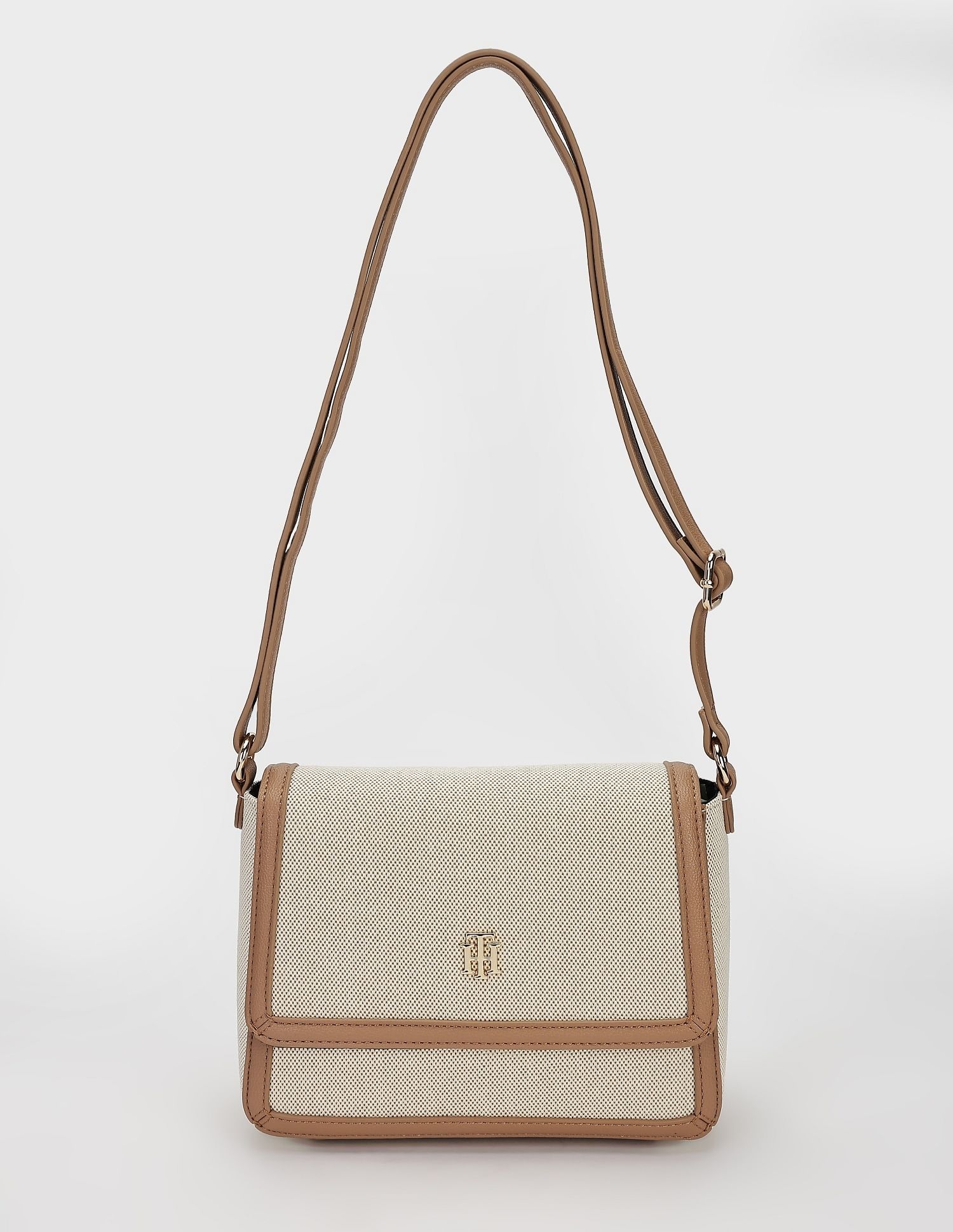 Tommy Hilfiger Solid Brown Polyester Sling Bags