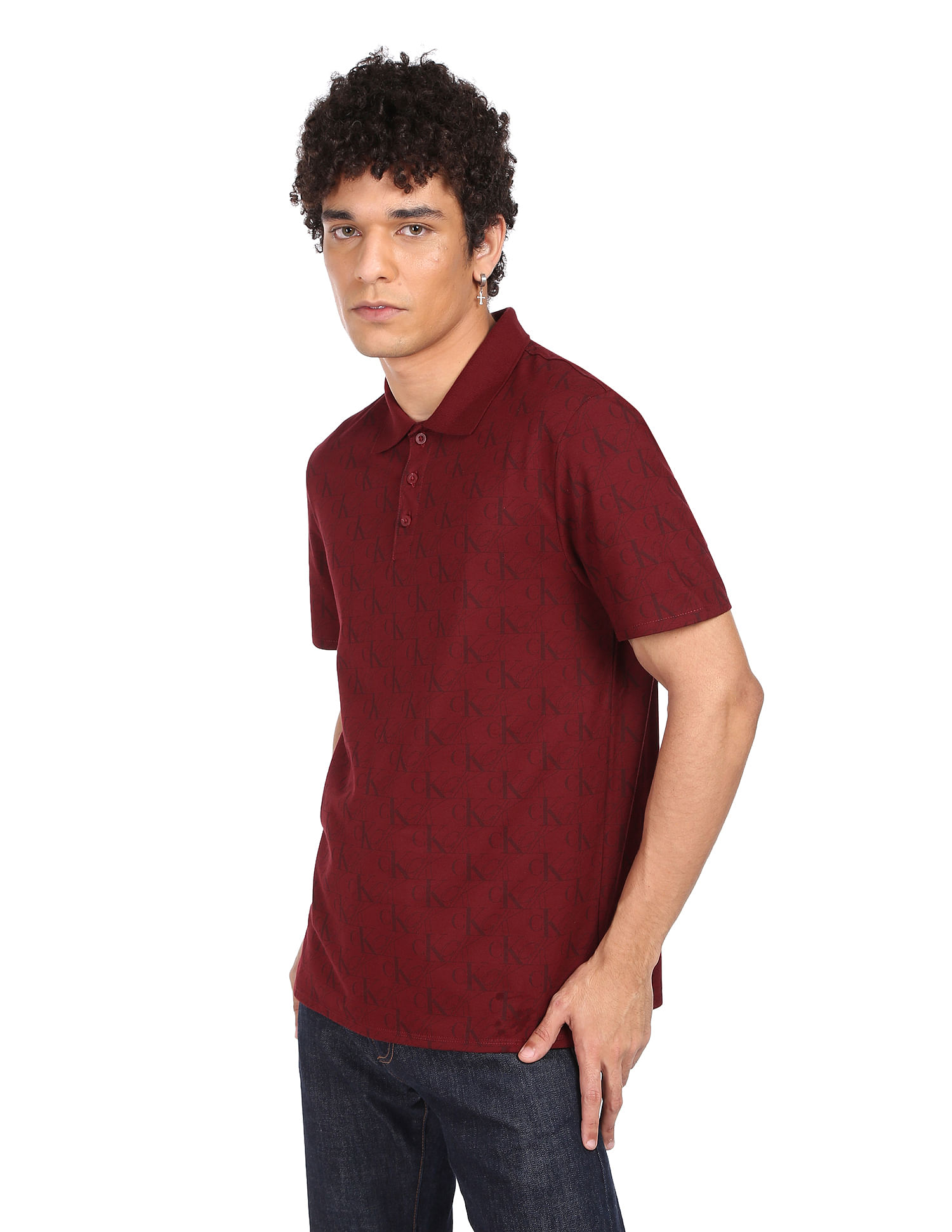Buy Calvin Klein Men Red All-Over Monogram Print Polo Shirt