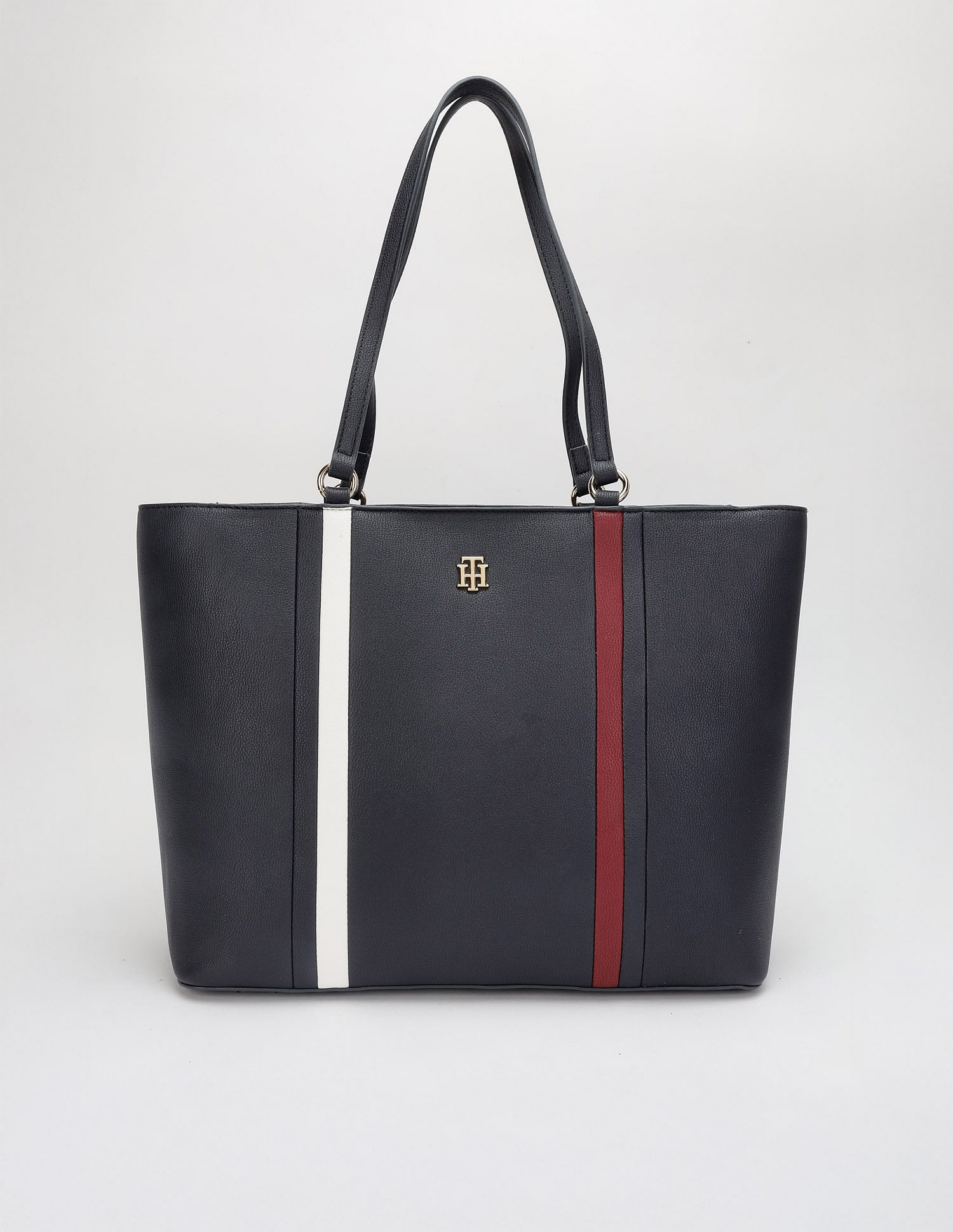 Tommy Hilfiger Striped Navy Pu Tote Bag