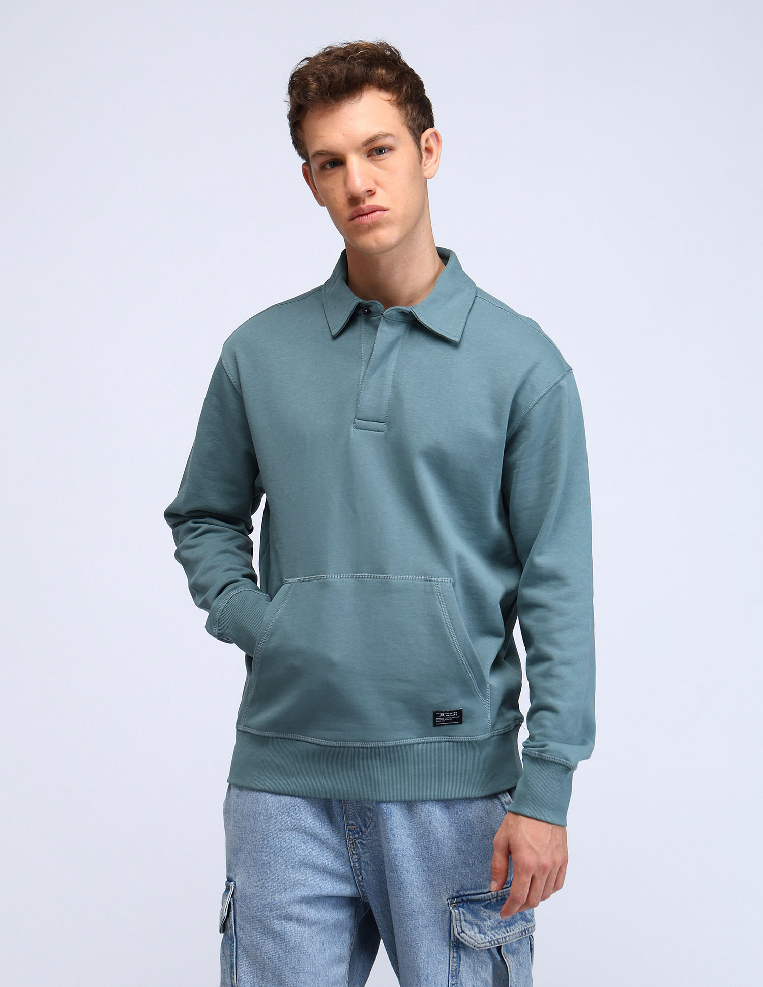 Flying Machine Brand Embossed Relaxed Fit Sweatshirt