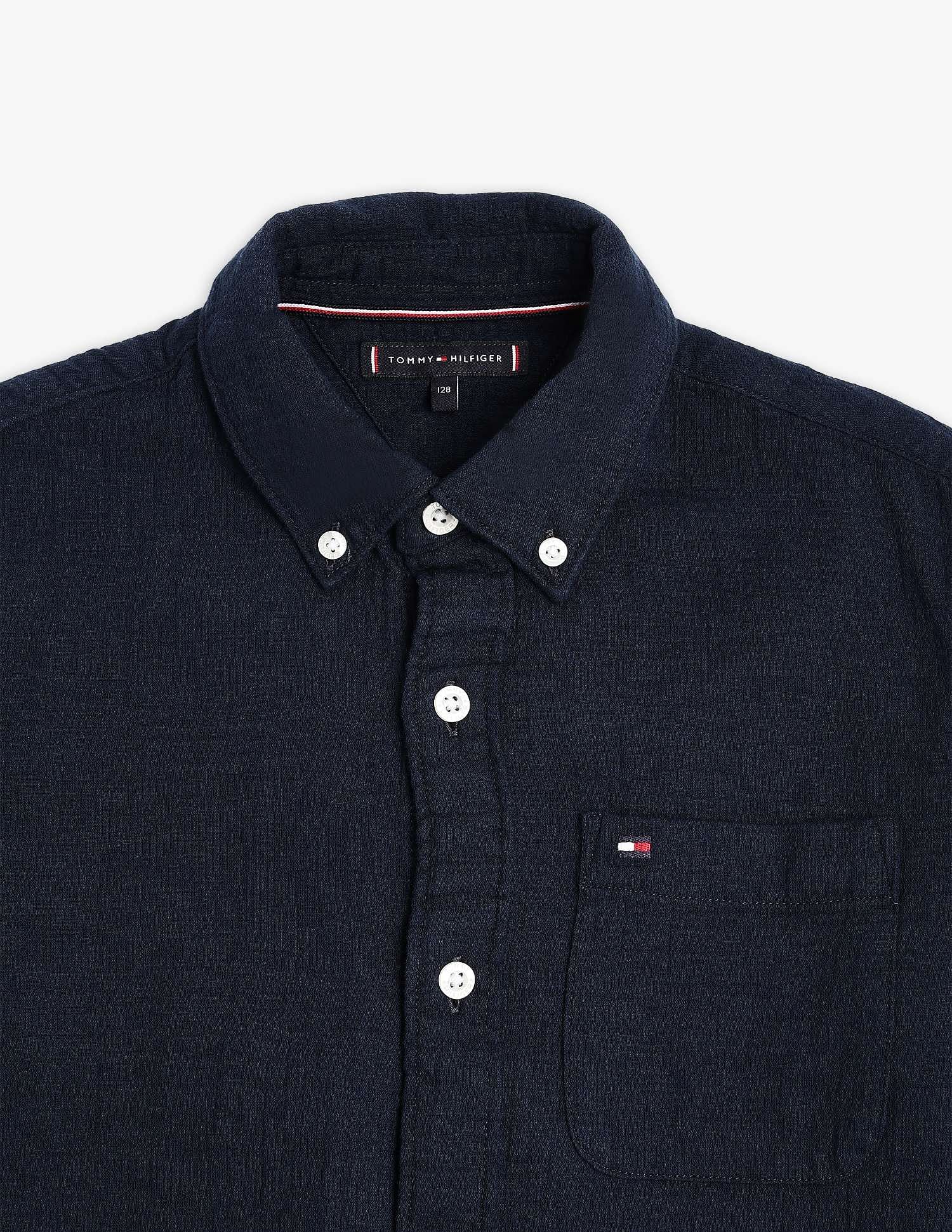 Tommy Hilfiger Kids Boys Solid Regular Fit Seersucker Shirt