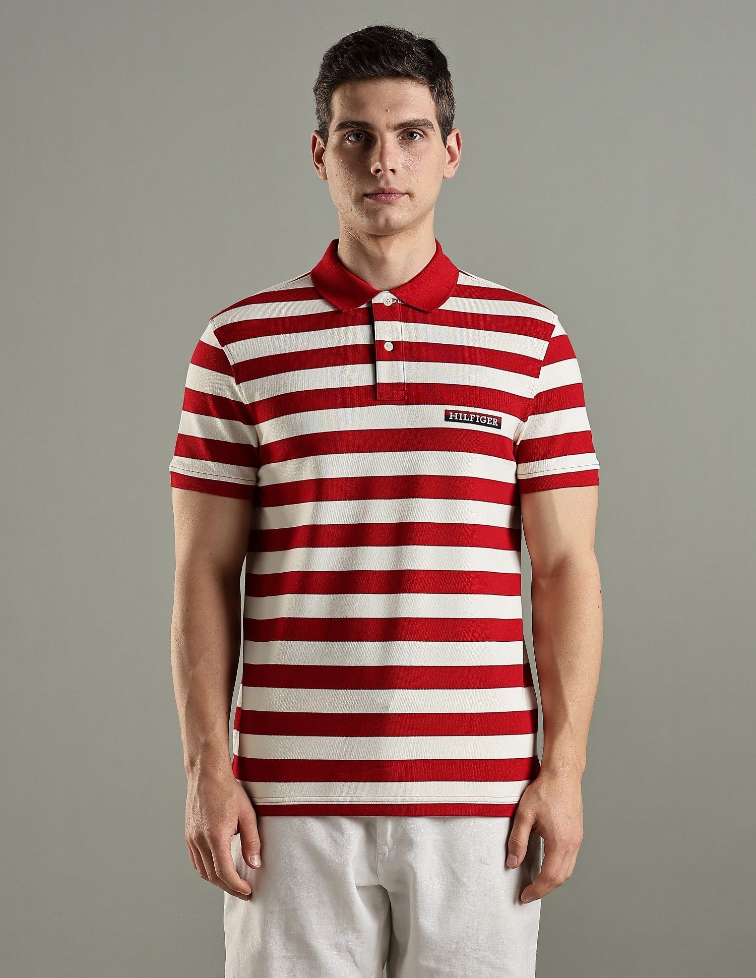 Tommy Hilfiger Striped Regular Fit Cotton Polo T-Shirt