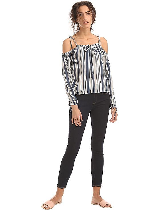 Aeropostale Striped Cold Shoulder Top