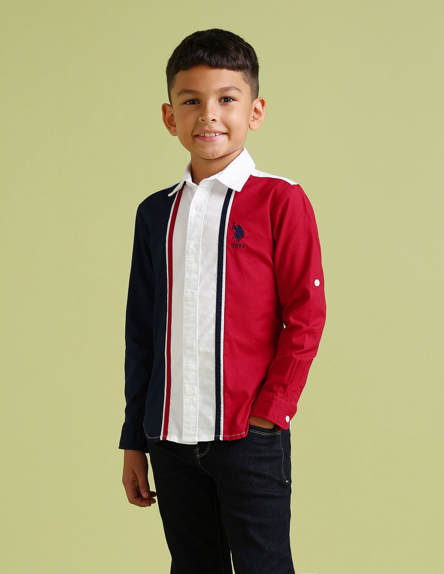 U.S. Polo Assn. Kids Boys Regular Fit Colour Blocked Shirt