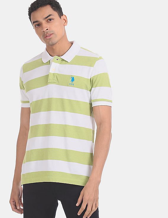 U.S. Polo Assn. Green And Off-White Stripe Pique Polo Shirt