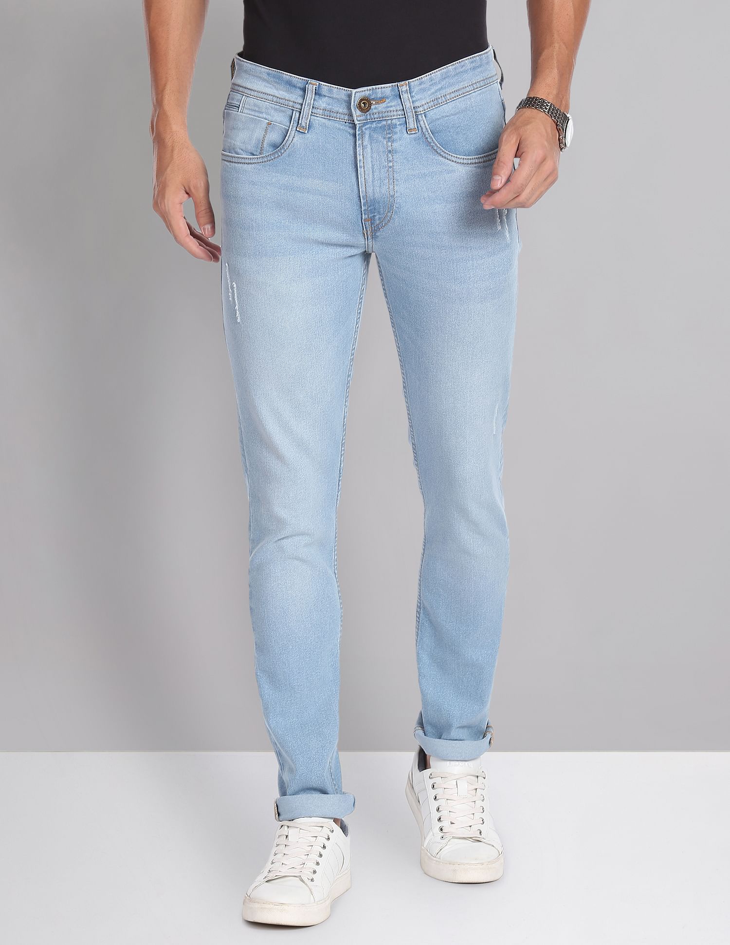 AD by Arvind Skinny Fit Distressed Jeans