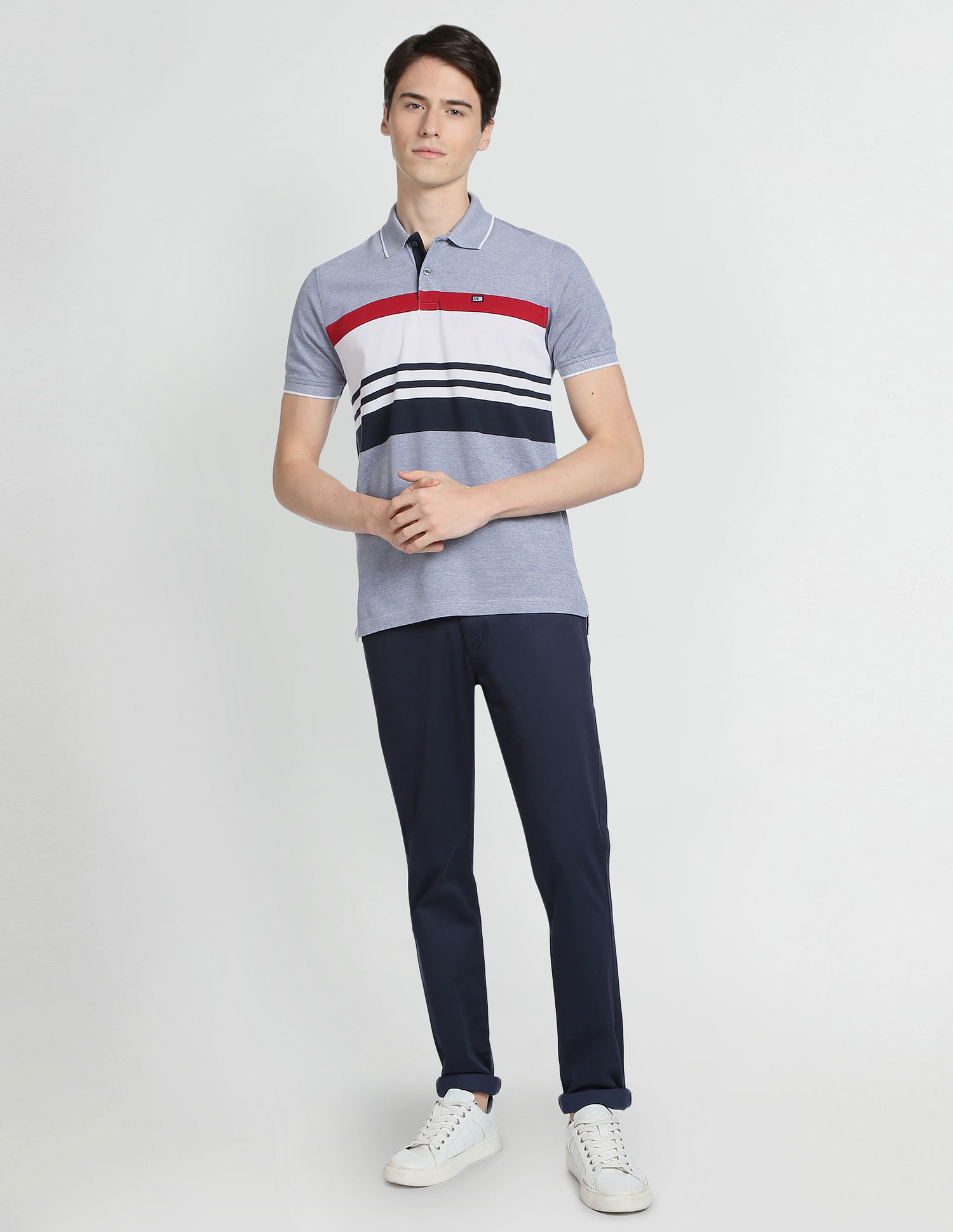 Arrow Sports Horizontal Striped Cotton Polo Shirt