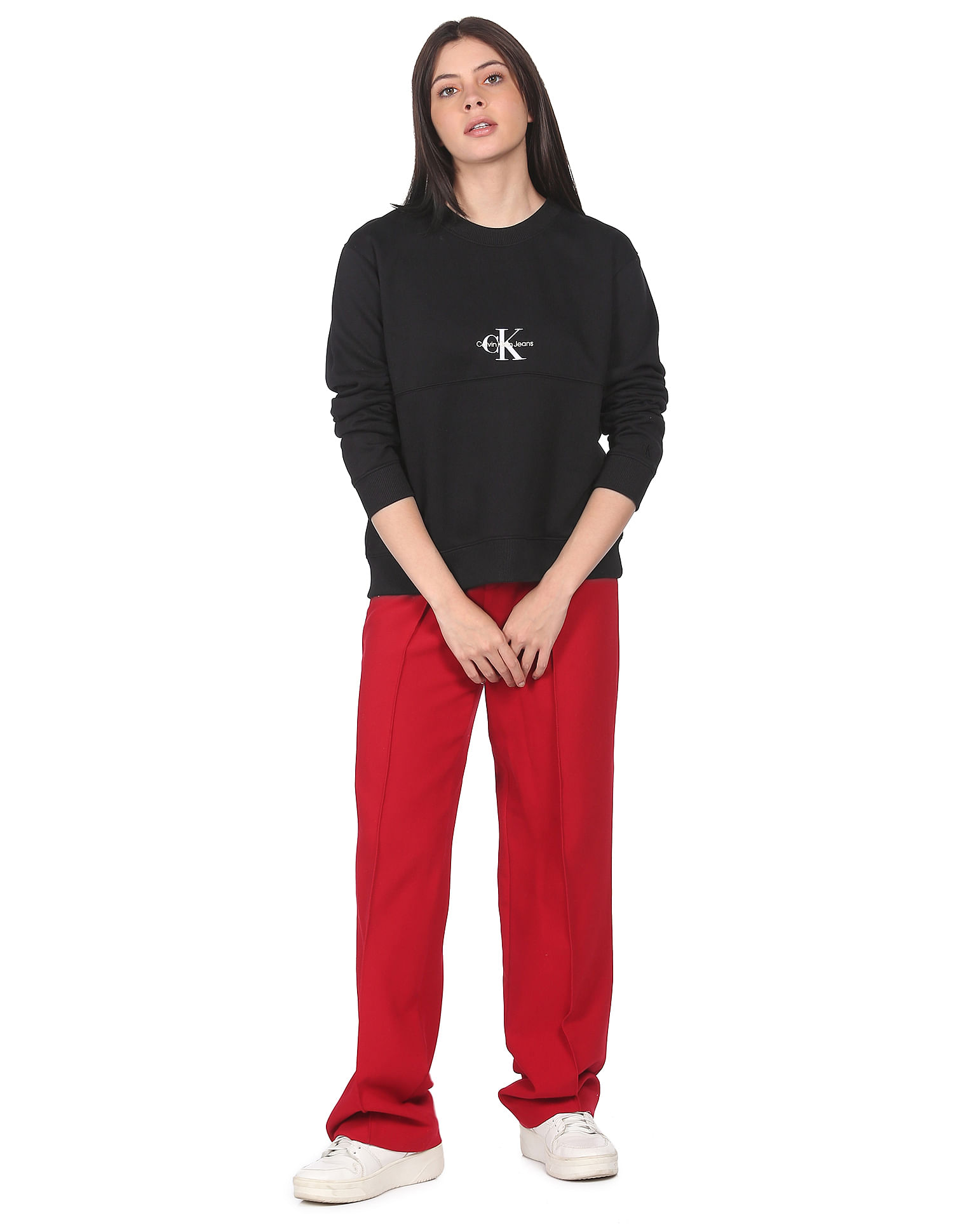 Buy Calvin Klein Jeans Women Black Crew Neck Monogram Logo Sweatshirt -  NNNOW.com