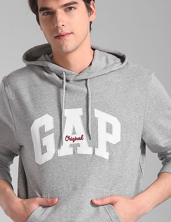 Buy GAP Men Grey Logo Applique Hooded Sweatshirt NNNOW