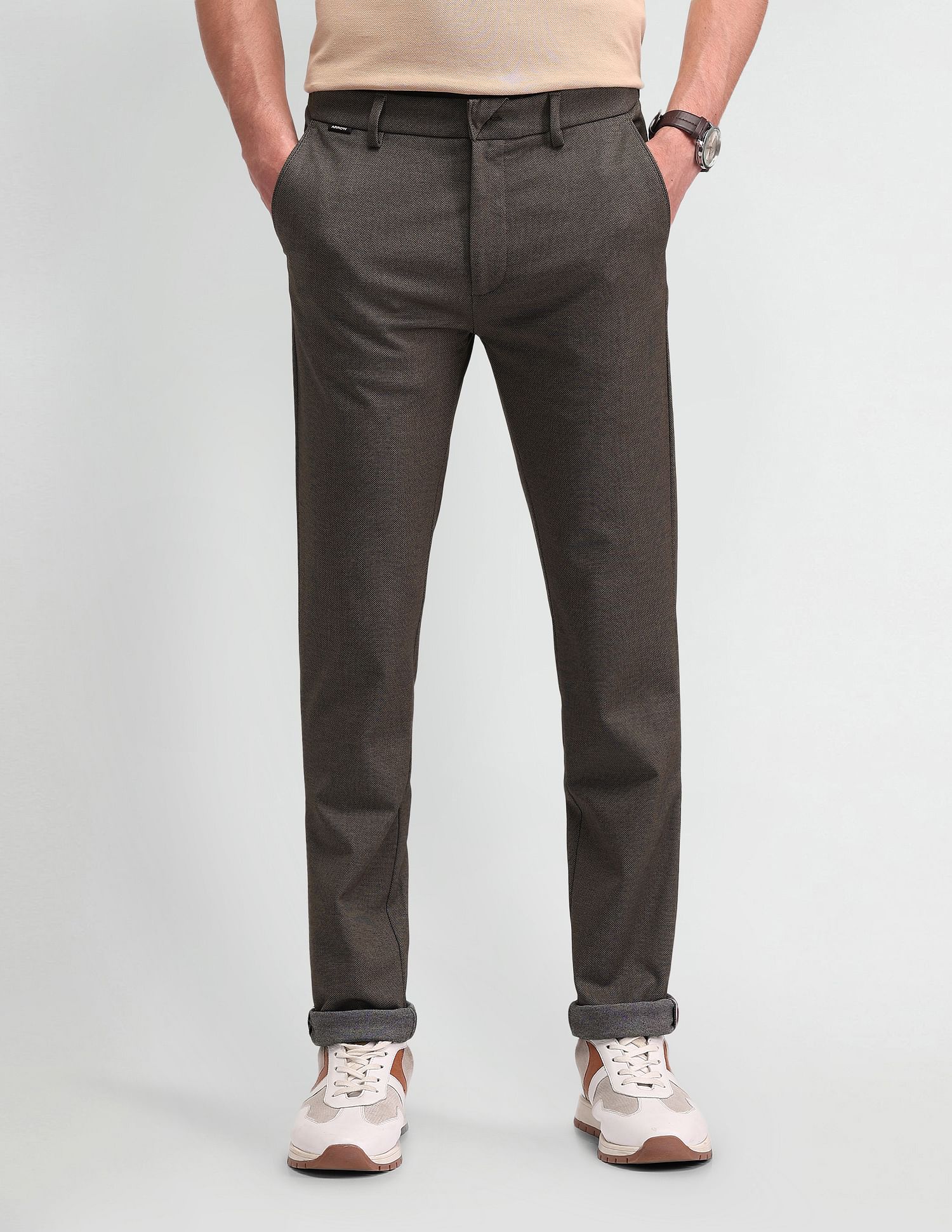 Arrow Sport Self-Design Slim Fit Trousers