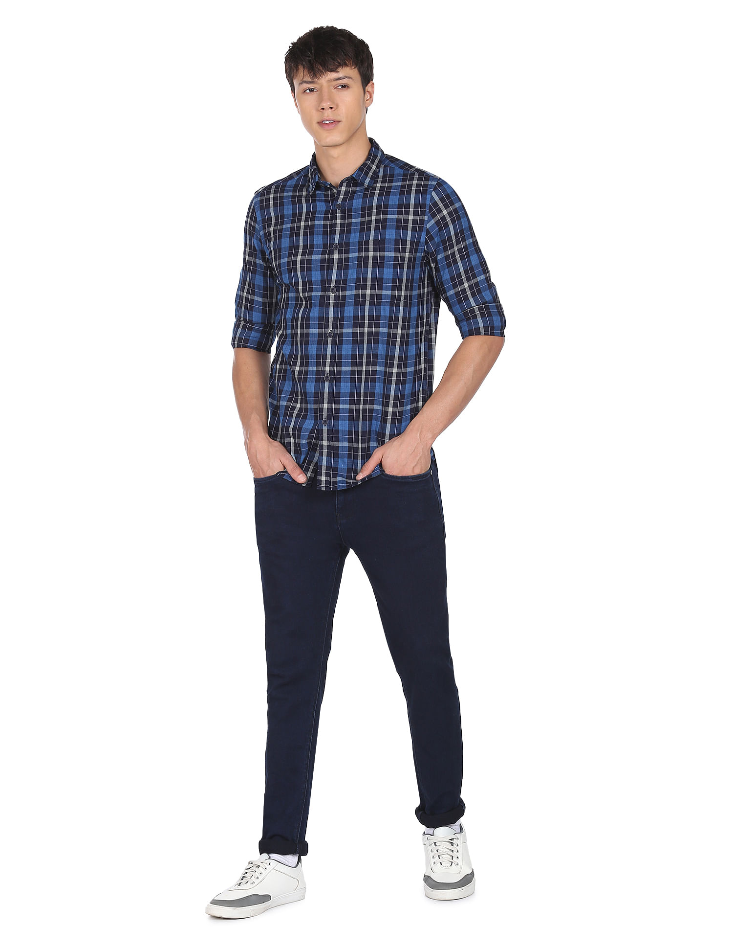 Flying Machine Spread Collar Tartan Check Twill Shirt