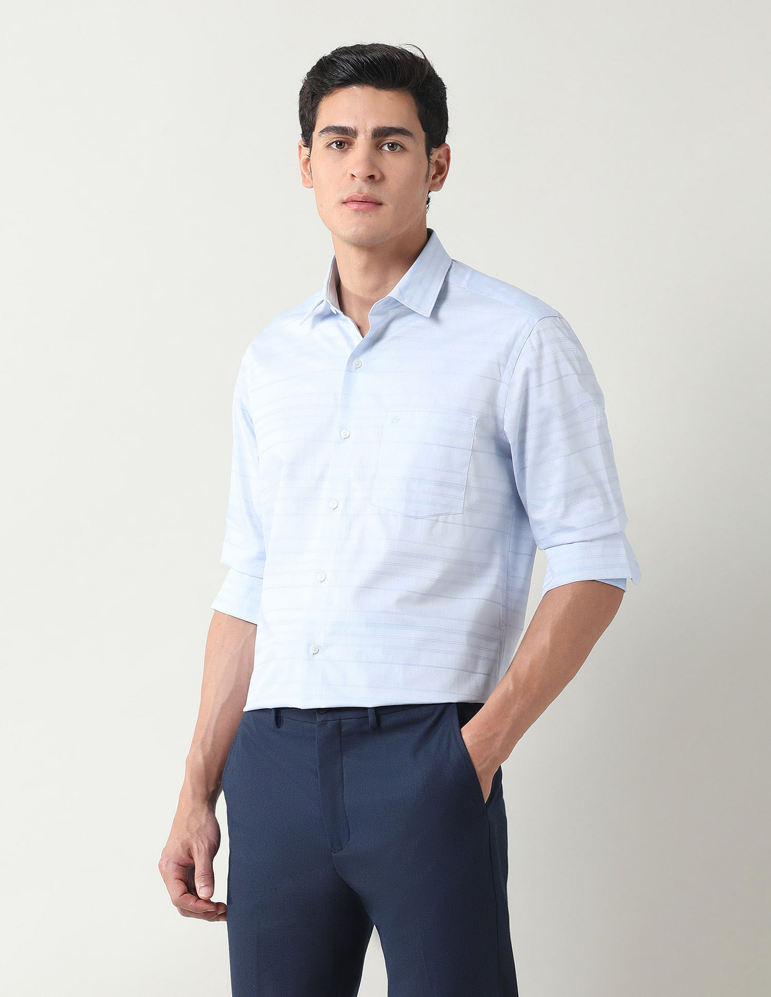 Arrow Horizontal Striped Manhattan Slim Fit Shirt