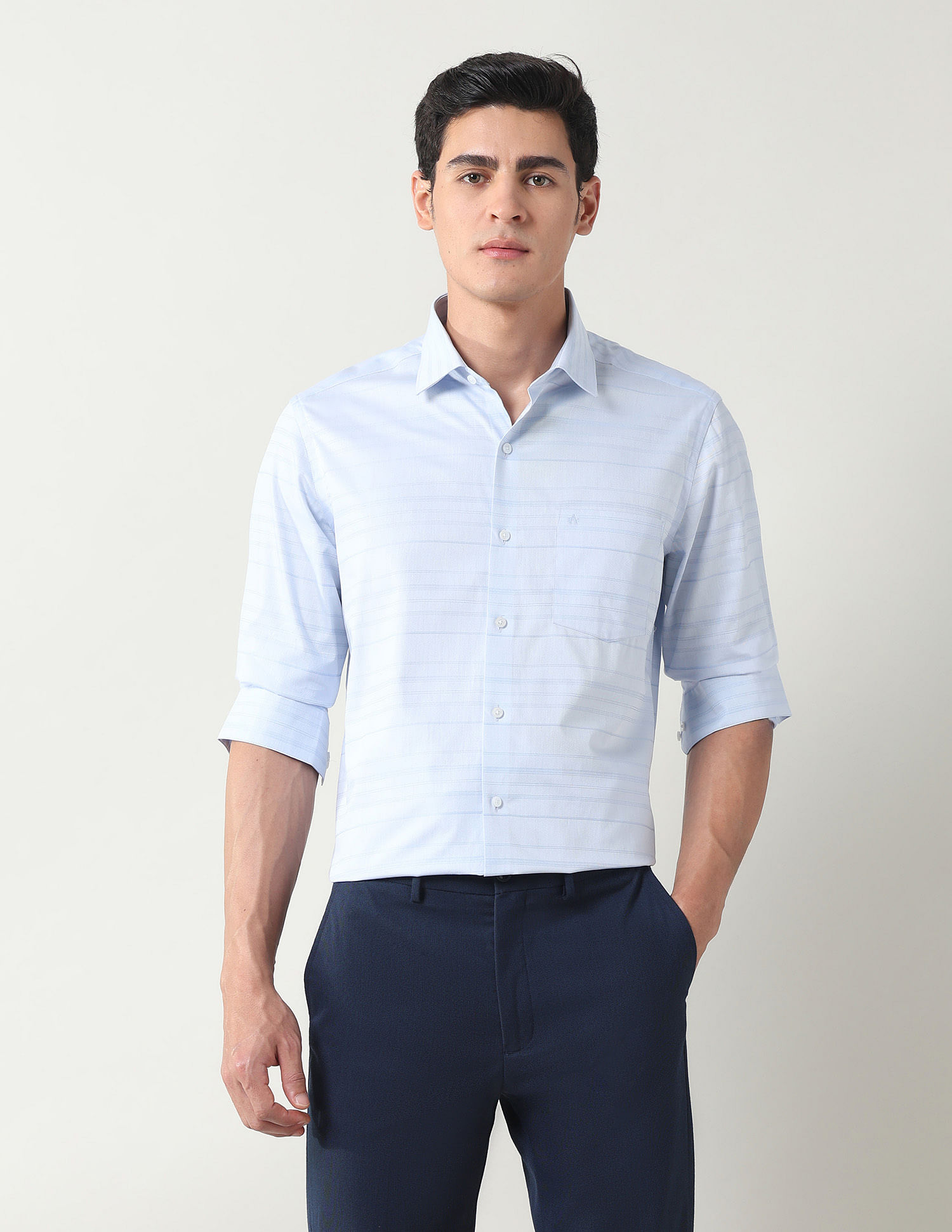 Arrow Horizontal Striped Manhattan Slim Fit Shirt