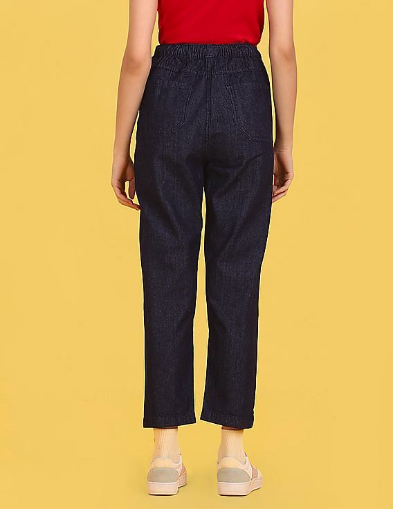 Flying Machine Women Pure Cotton Drawstring Waist Jogger Jeans