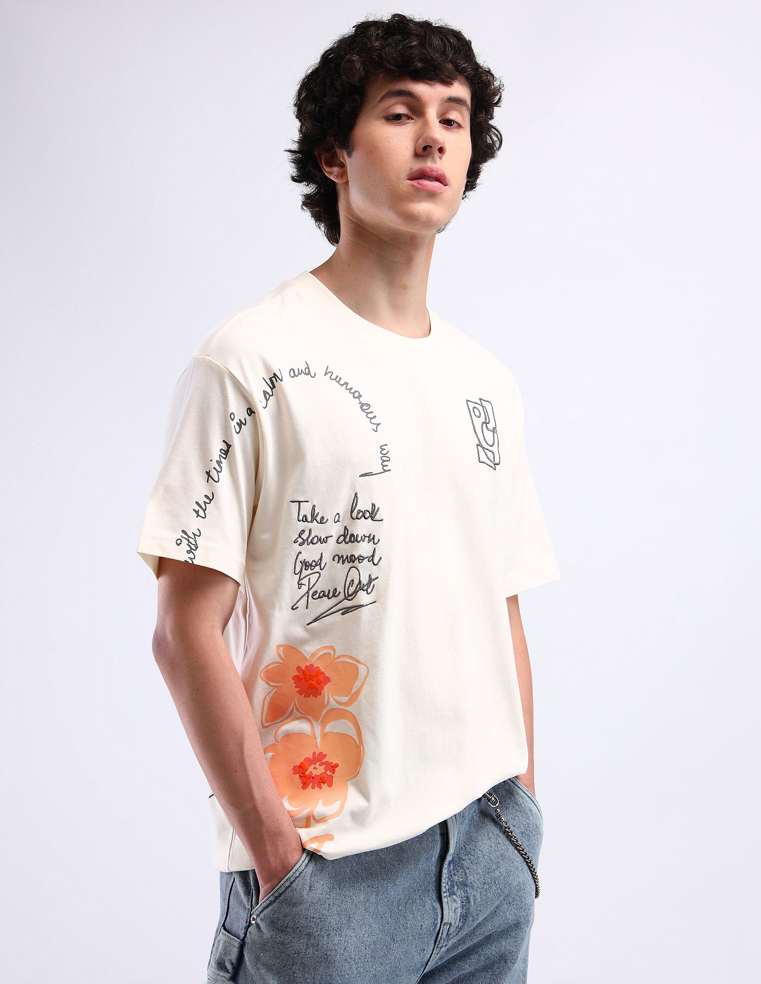 Flying Machine Graphic Print Cotton T-Shirt