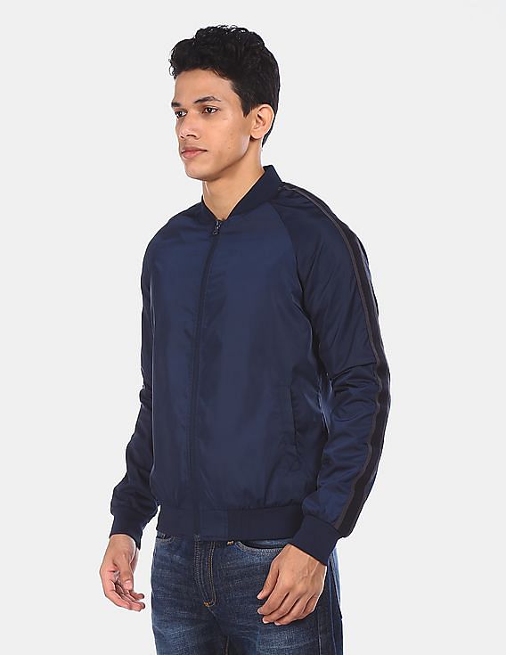 Flying Machine Raglan Sleeve Solid Bomber Jacket