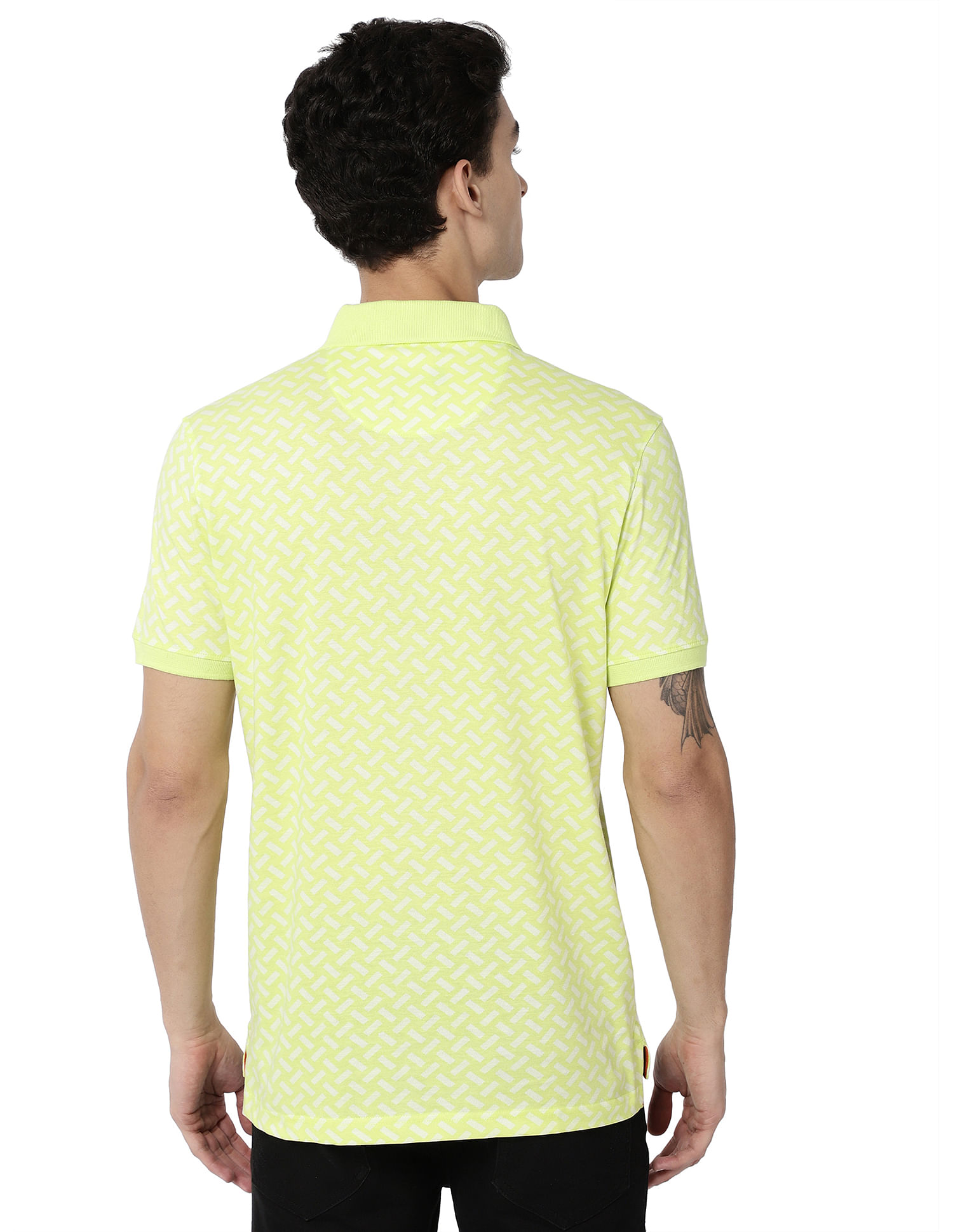 AD by Arvind Men Lime Geometric Print Cotton Polo Shirt