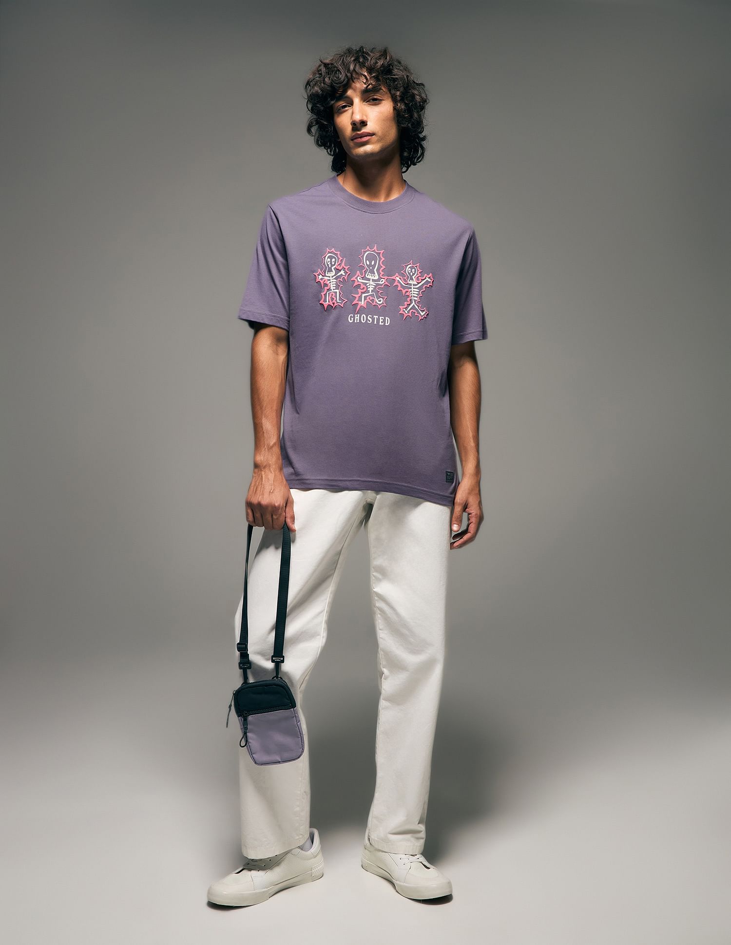 Flying Machine Graphic Printed  Pure Cotton Relaxed Fit T-shirt