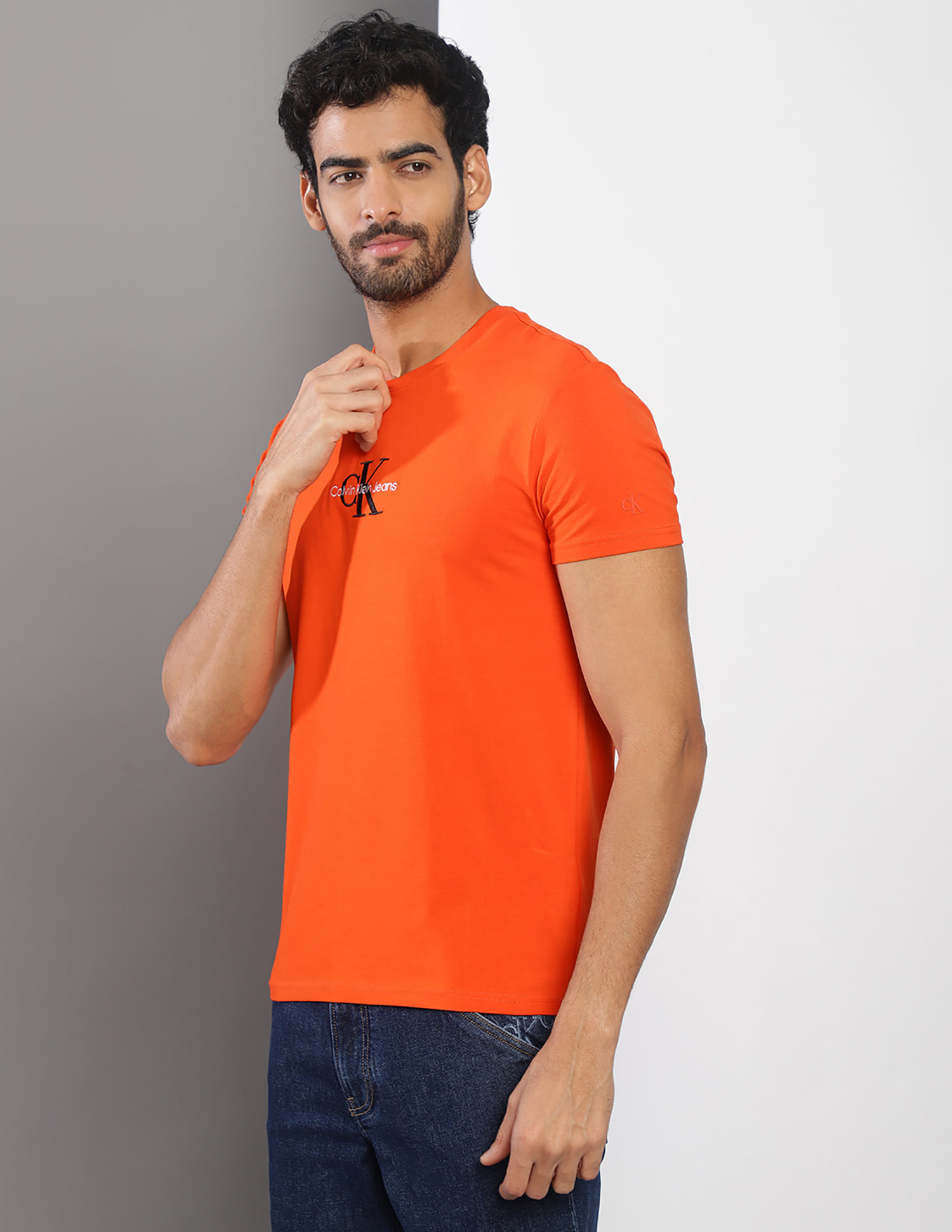 Buy Calvin Klein Men Orange Embroidered Logo Slim Fit T-Shirt 