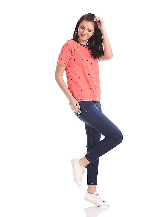 U.S. Polo Assn. Women Crew Neck Star Print T-Shirt