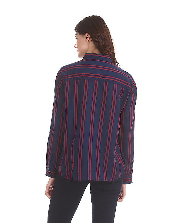 U.S. Polo Assn. Women Vertical Stripe Tencel Shirt