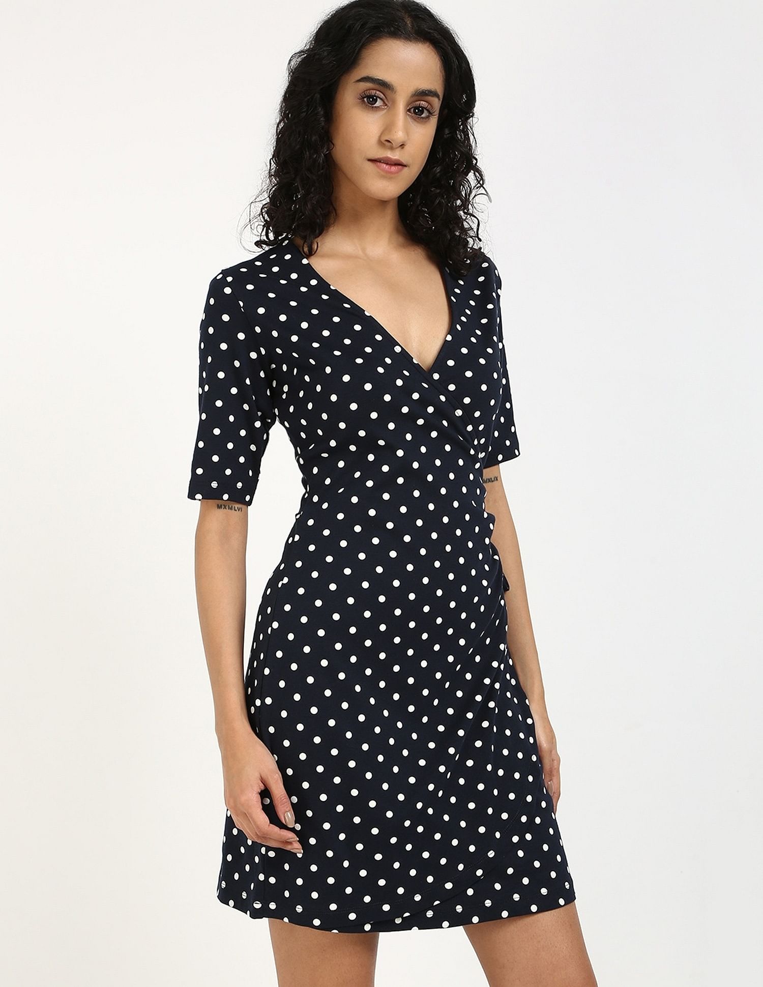 Tommy Hilfiger Cotton Wrap Neck Wrap Dress