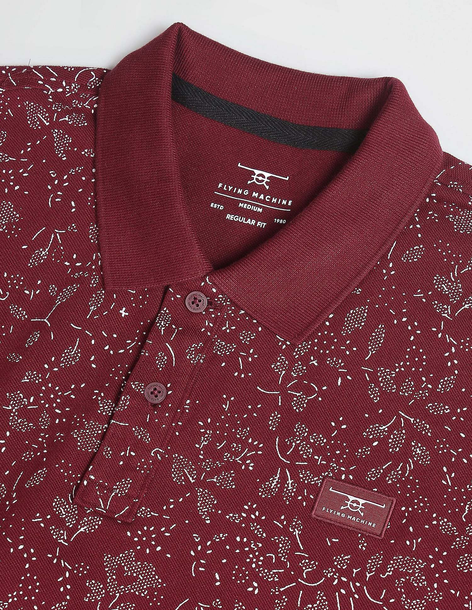 Flying Machine Floral Print Cotton Polo Shirt