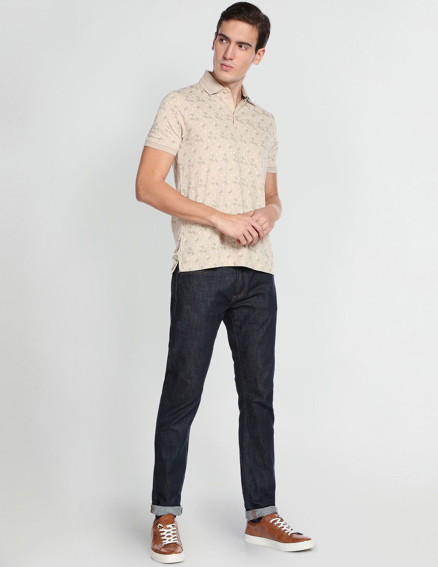 Arrow Floral Print Cotton Polo Shirt