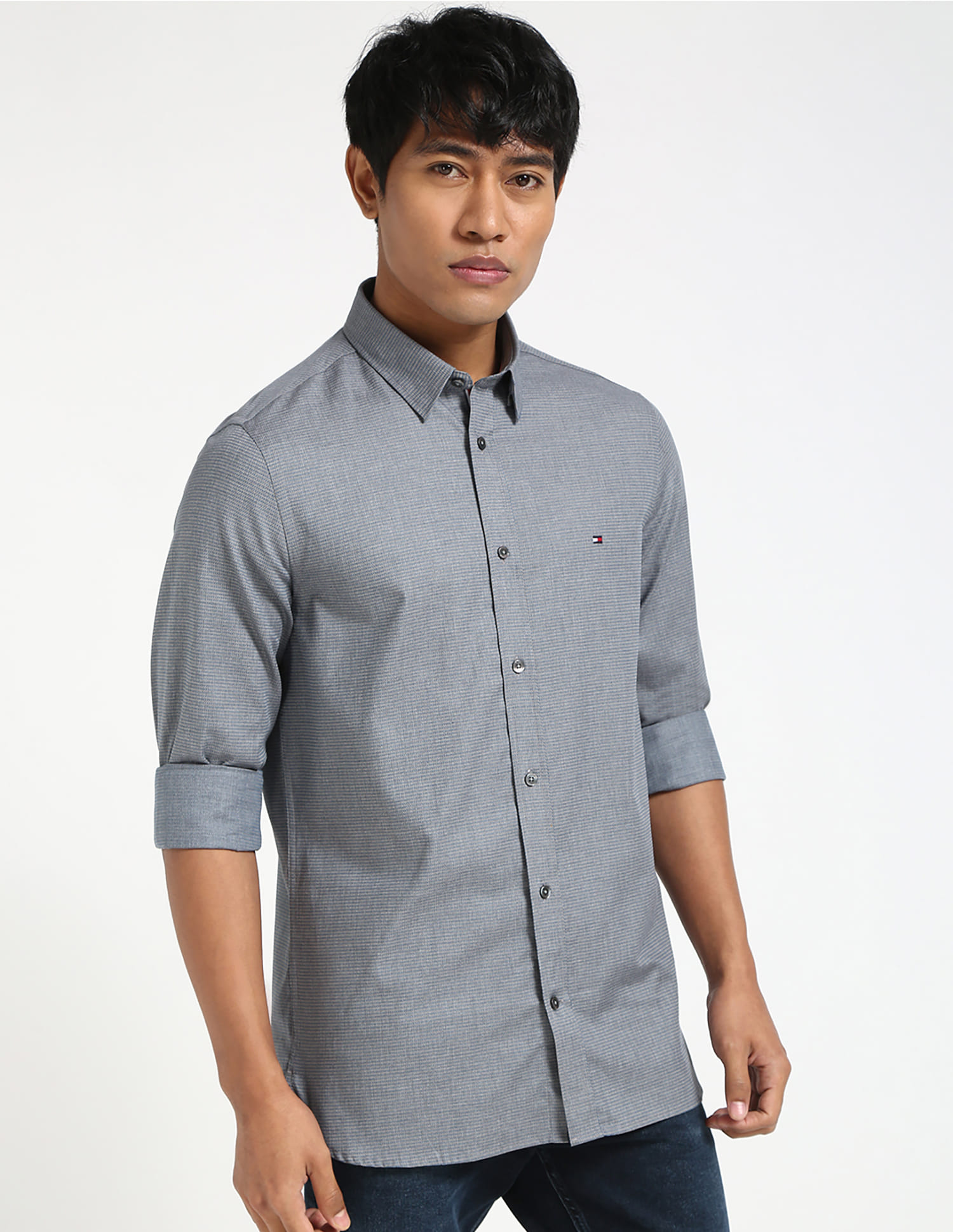 Buy Tommy Hilfiger Self-Design Slim Fit Cotton Shirt - NNNOW.com