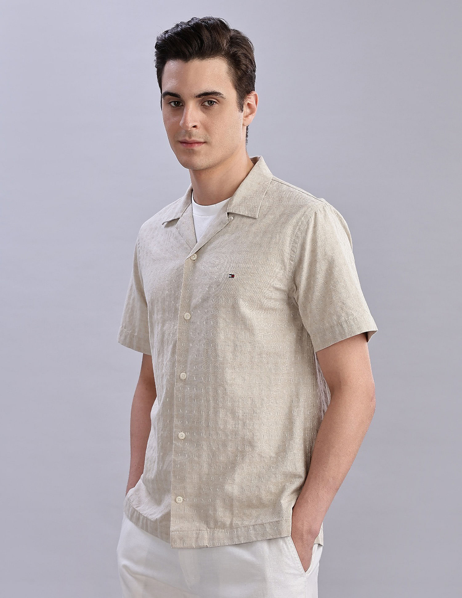 Tommy Hilfiger Textured Regular Fit Plain Woven Shirt