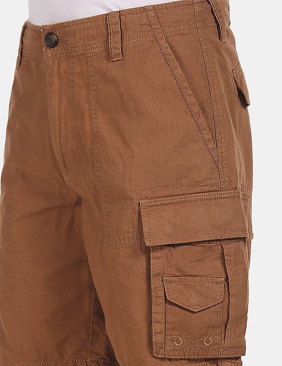 Aeropostale Men Brown Mid Rise Check Cargo Shorts