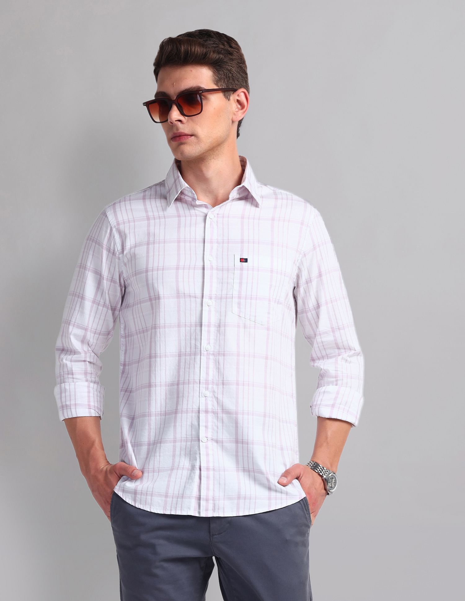 AD by Arvind Plaid Check Cotton Shirt