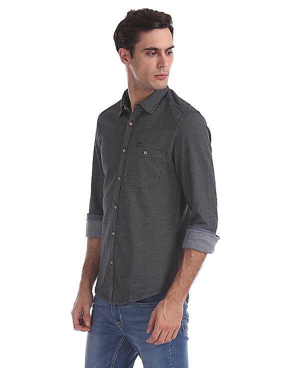Flying Machine Standard Fit Patterned Weave Shirt