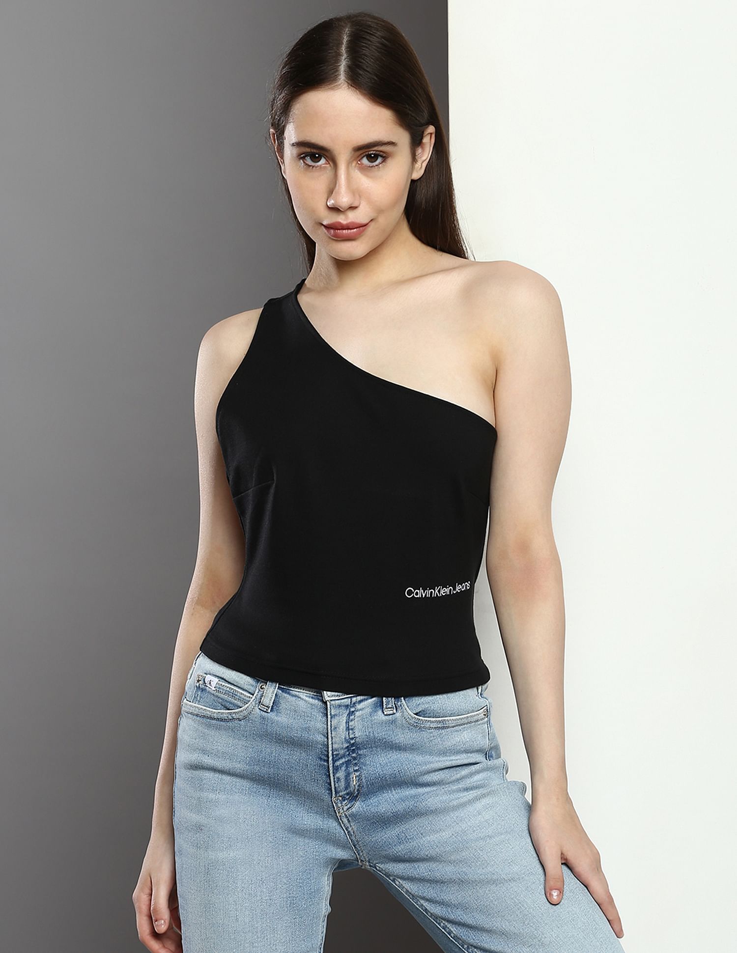 Buy Calvin Klein Jeans One Shoulder Solid T-Shirt - NNNOW.com